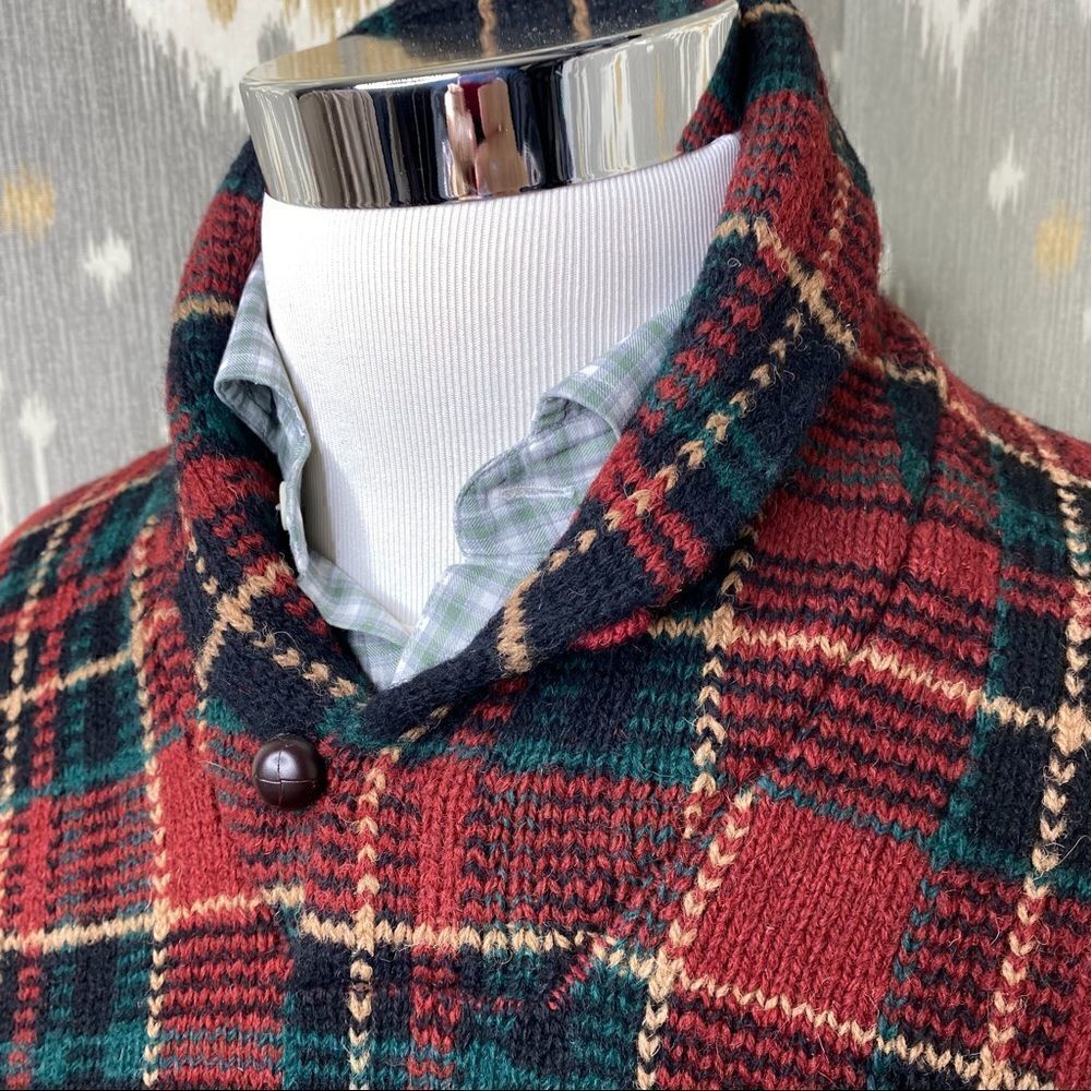 Polo Ralph Lauren Red & Green Multi Tartan Plaid Shawl Collar L/S Sweater - Picture 12 of 16